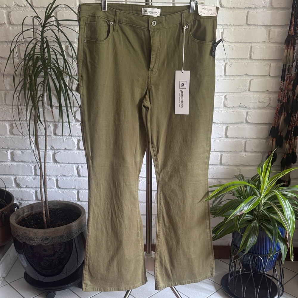 Celebrity Pink Army Green Carpenter Flare Pants